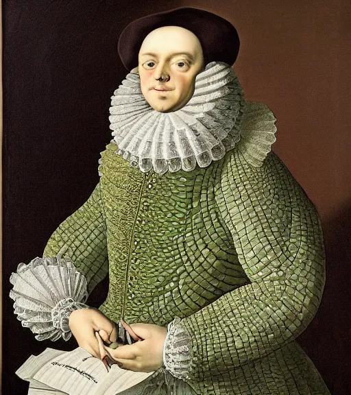 Prompt: Portrait of an elegant man dressed as an avocado, intricate fabric patterns, artwork by Pieter Claesz