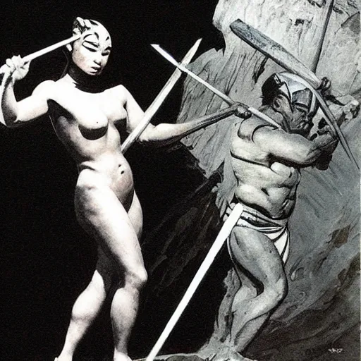 Image similar to inuit with spear frank frazetta