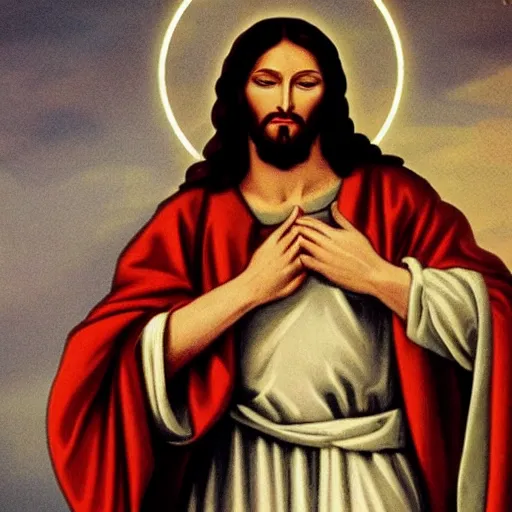 Image similar to jesus as a gangsta, making a v with his hand