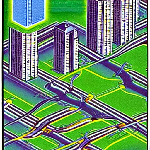 Prompt: book cover, SimCity 4 by Will Wright. (c)1989 Random House