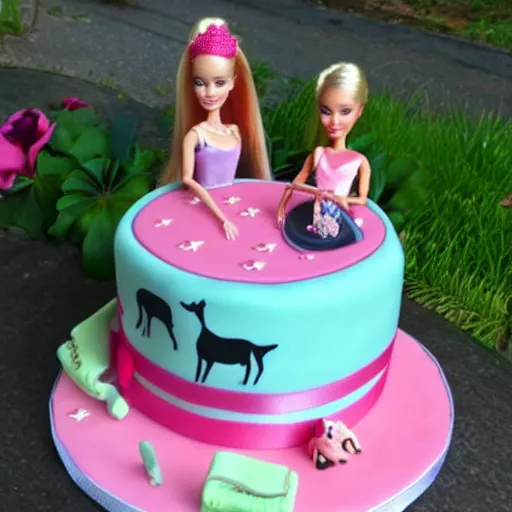 Prompt: birthday cake of barbie veterinary