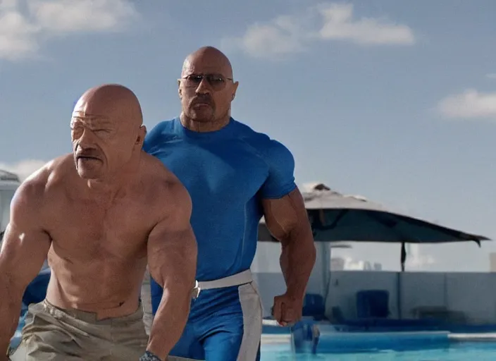 Image similar to film still of walter white as dwayne johnson in baywatch movie 2 0 1 7, 8 k