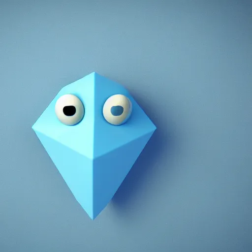 Image similar to 3D render of a cute, simplistic cyan crystal character with two blue hexagon eyes and a blue triangle mouth