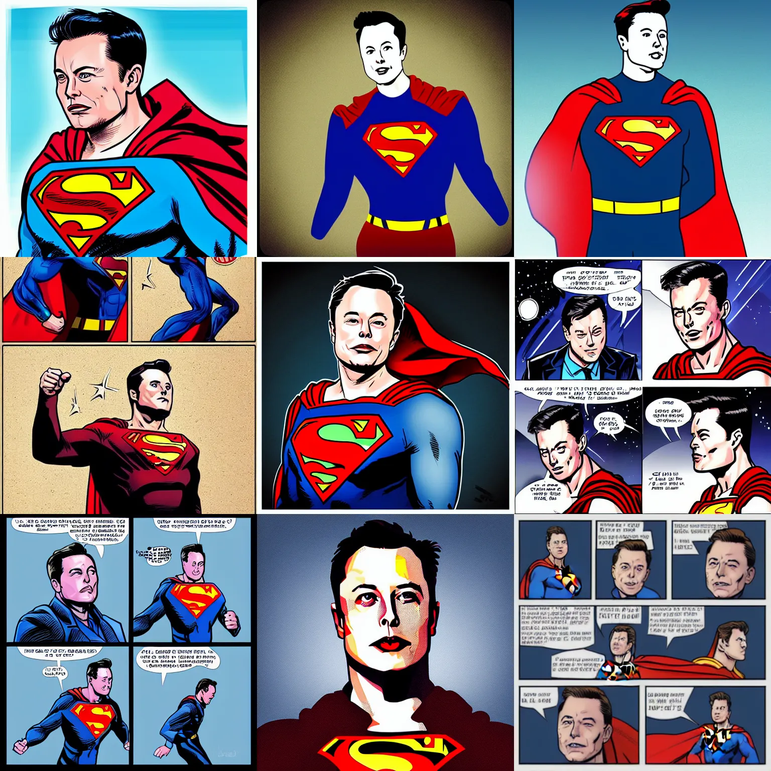 Prompt: “comic style Elon musk as Superman”