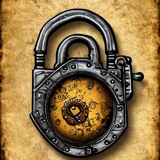 Prompt: a steampunk keyed padlock 🔒 🔑, fantasy digital art, in the style of hearthstone artwork