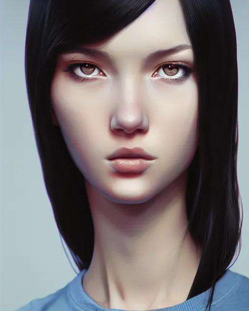 Image similar to full 1 2 0 mm face portrait of a beautiful slender uzbek girl, in tshirt, furious, by saruei and guweiz and ilya kuvshinov and grant morrison and range murata digital art, ultra clear and sharp focus, trending on artstation hq, deviantart, pinterest, unreal engine 5, 4 k uhd image