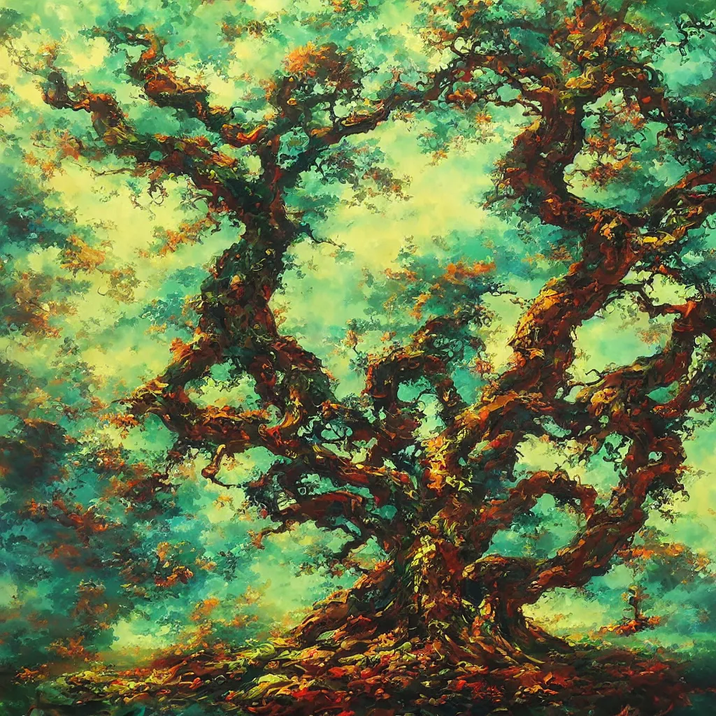 Image similar to breathtakingly enchanted beautiful tree in the style of ken hong leung, artstudio