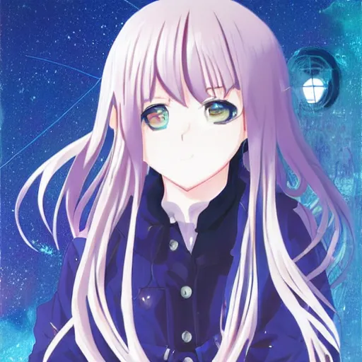 Image similar to anime moe personification of existentialism, absurdism, brooding anime girl philosopher