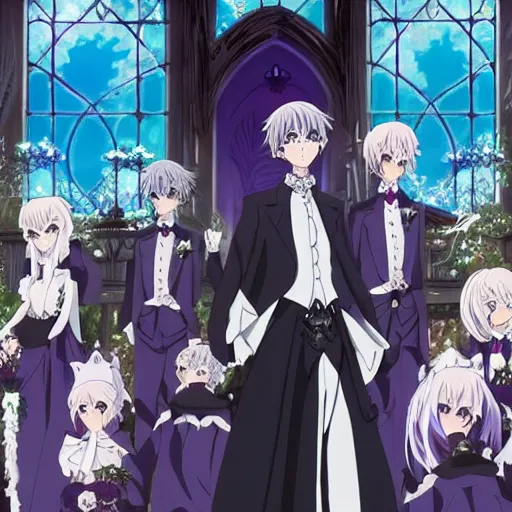 Prompt: a gothic wedding under a full blue moon, key anime visual, official modern animation