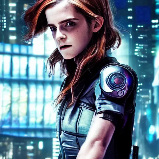 Image similar to Cyberpunk Emma Watson