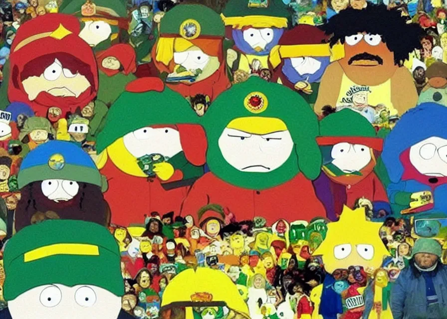 Image similar to cartman from south park is a rasta man collage