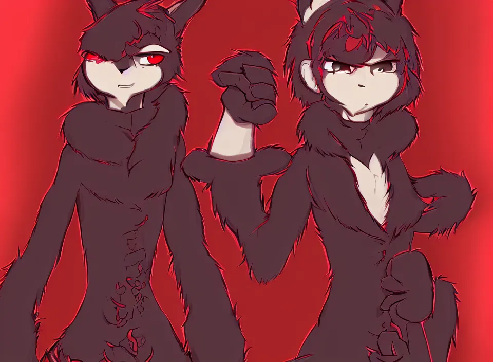 Image similar to furry - red - black - weasel - necromancer - fursona uhd ue 5 visual novel pc game expressions