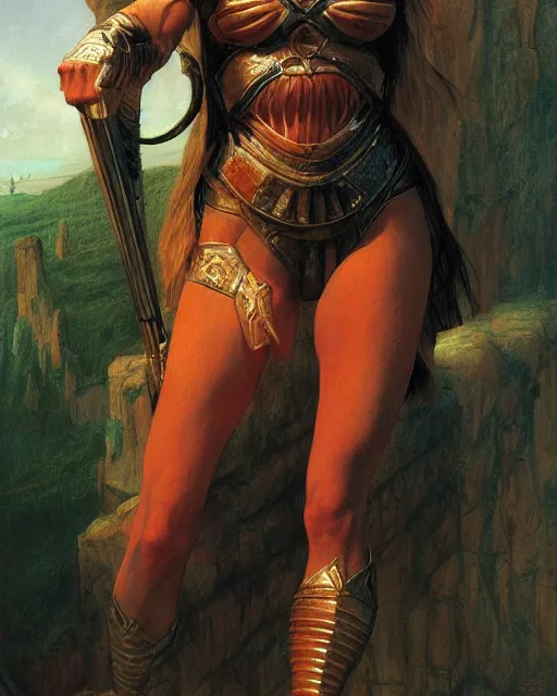 Prompt: a portrait of a shapely female warrior by boris valejo and Thomas Cole and Wayne Barlowe