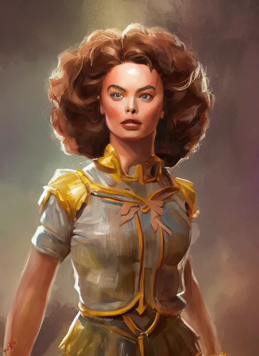 Image similar to beautiful female dorothy gale, margot robbie as dorothy, full body character concept, armor, super powers, fantasy, intricate, elegant, highly detailed, digital painting, artstation, concept art, shining, sharp focus, illustration, art by stanley lau