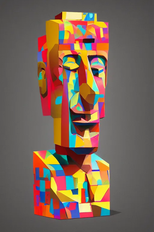 Image similar to cubist moai statue cutout digital illustration cartoon colorful beeple