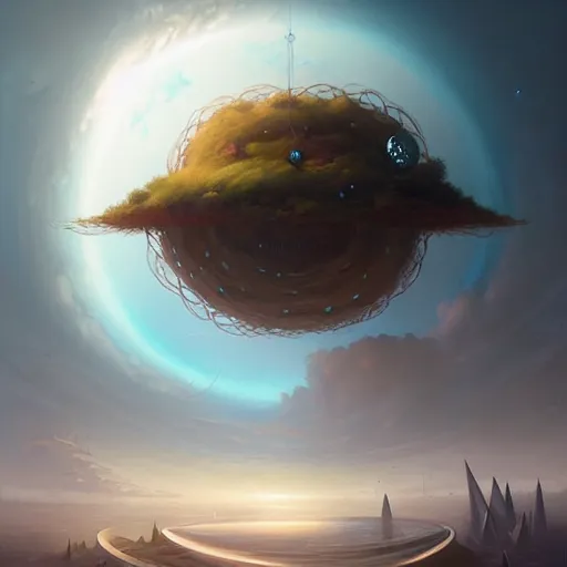 Prompt: Giant Floating Circular Structure by Peter Mohrbacher