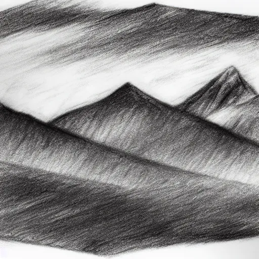 Image similar to charcoal pencil sketch of mountains, lower third, high contrast, black and white