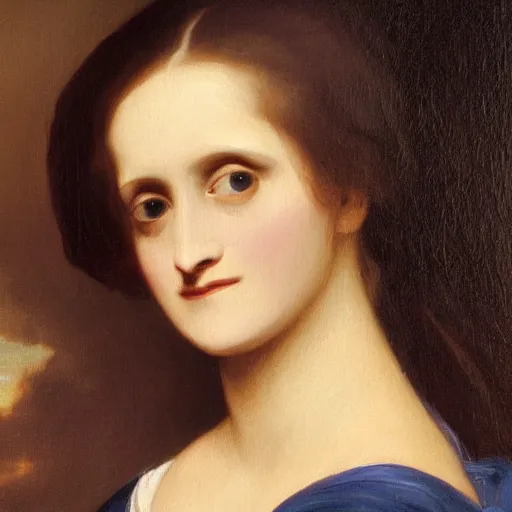 Image similar to painting of mary shelley. art by william adolphe bouguereau. during golden hour. extremely detailed. beautiful. 4 k. award - winning.
