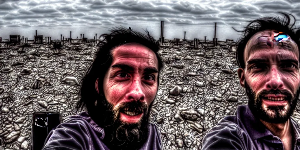 Image similar to selfie of the last person in the world after apocalypse