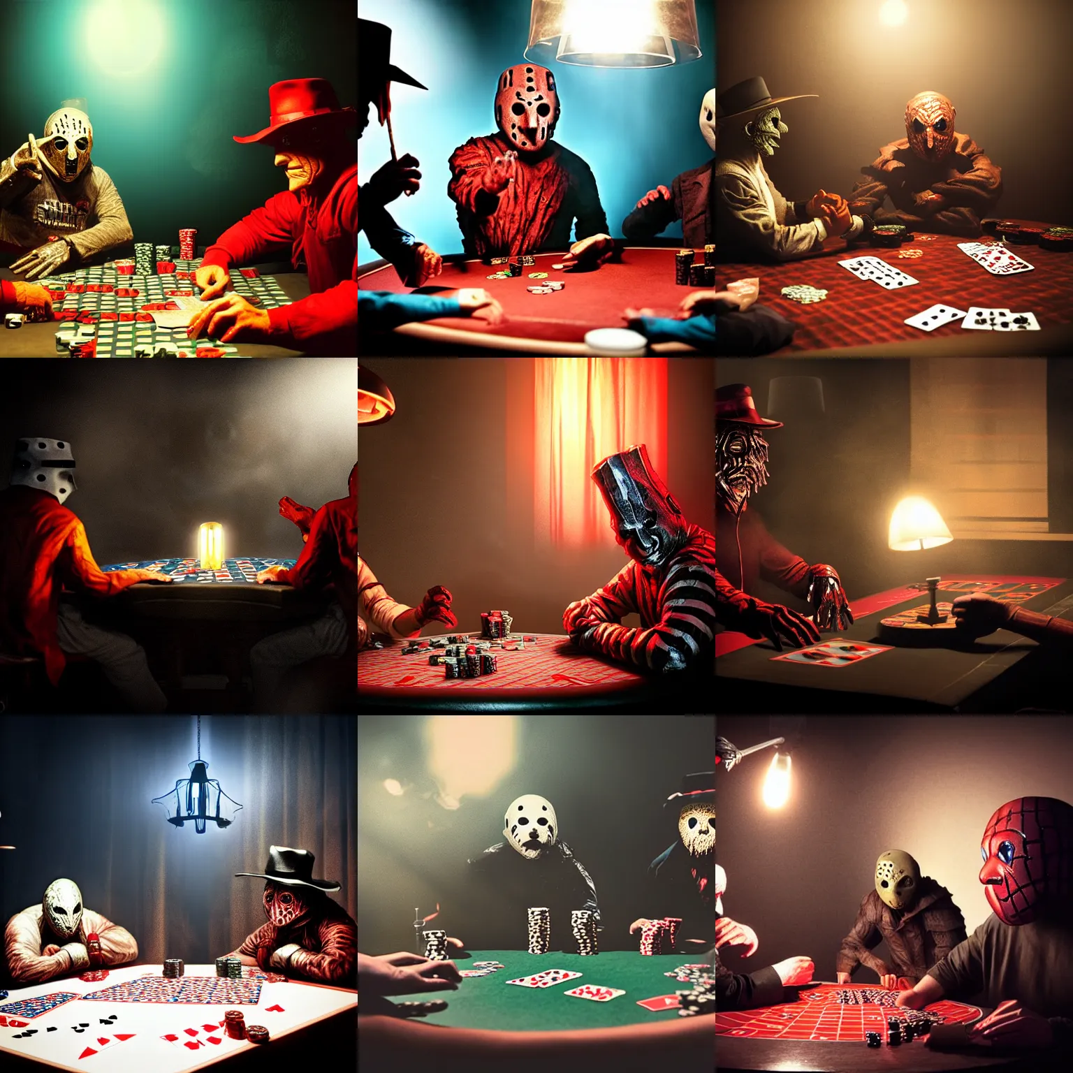 freddy krueger and jason voorhees play poker in the | Stable Diffusion ...