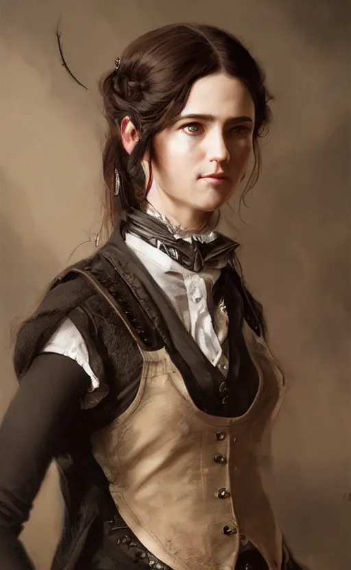 Image similar to Portrait of a victorian catgirl wearing a waistcoat, female, detailed face, victorian, highly detailed, cinematic lighting, digital art painting by greg rutkowski