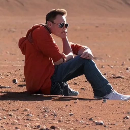 Prompt: elon musk smoking weed while sitting under a tree on mars