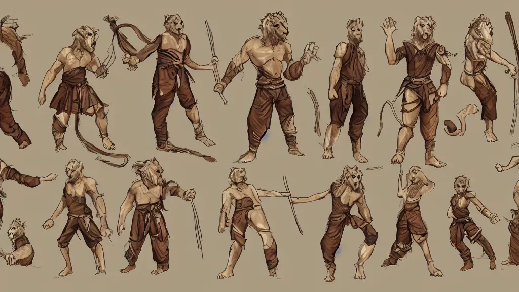 Prompt: a fantasy lion Martial artist person character design sheet, trending on artstation