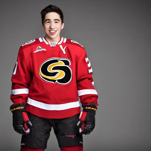 Prompt: An 8k photo portrait of Johnny Gaudreau, portrait, award winning photo, solid backgroun