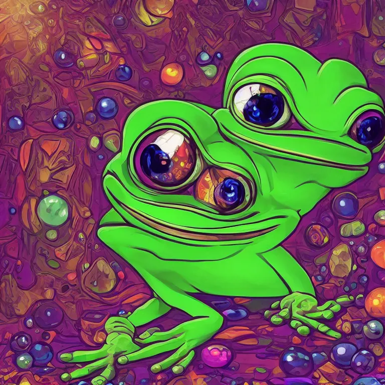 Image similar to maximalist detailed gemstone pepe the frog by adoryanti, machine. delusions, holosomnia, electrixbunny, rendered in discodiffusion. decorated with pearls and gems, behance hd by jesper ejsing, by rhads, makoto shinkai, ilya kuvshinov, rossdraws global illumination ray tracing hdr radiating a glowing aura