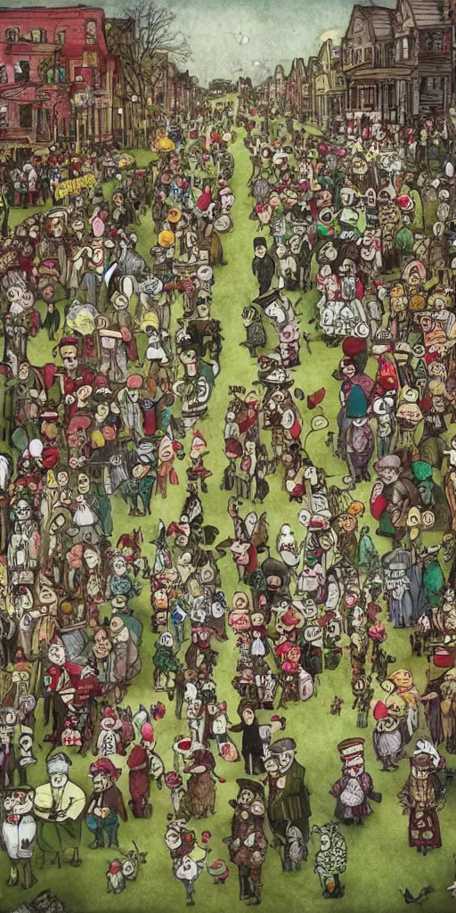 Image similar to a vintage easter parade by alexander jansson and where's waldo