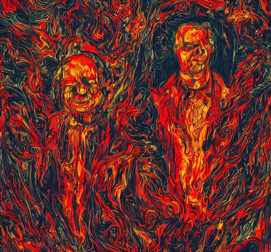 Image similar to yeltsin veneration sect, yeltsin on an icon in hellish style, scary art in color, art in 4 k