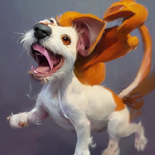 Prompt: adorable jack russel terrier laughing, fantasy art, artstation character design contest winner, trending on cgsociety, concept art, speedpaint, beautiful digital art, jesper ejsing, james jean, justin gerard, fenghua zhong, makoto shinkai, highly detailed