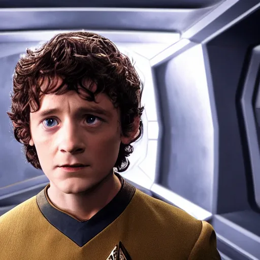 Image similar to A still of Frodo on Star Trek, sharp focus, high quality, 4k