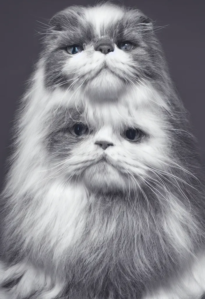 Prompt: longhair floof fluffy coiffed groom elegant gorgeously cfa champion cute pretty scottish fold cat, radiant sigma 3 5 mm f / 8 detailed painting, grisaille dark monochrome with neon fluorescent color airbrush spraypaint accents, by jules julien, wes anderson, lisa frank, octane render 4 k