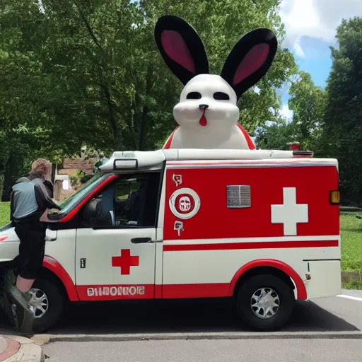 Image similar to anthropomorphic ambulance shaped like big chungus, high resolution photo