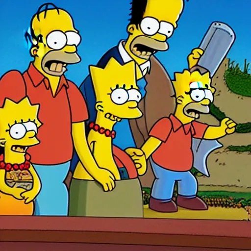 Prompt: the simpsons in prehistoric times