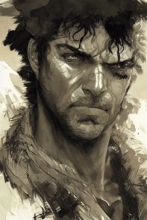 Prompt: portrait of joseph joestar, pen and ink, intricate line drawings, by craig mullins, ruan jia, kentaro miura, takehiko inoue, greg rutkowski