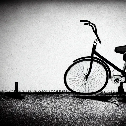 Image similar to a bicycle leaning on a fence, hyper realistic black and white drawing, 4k,