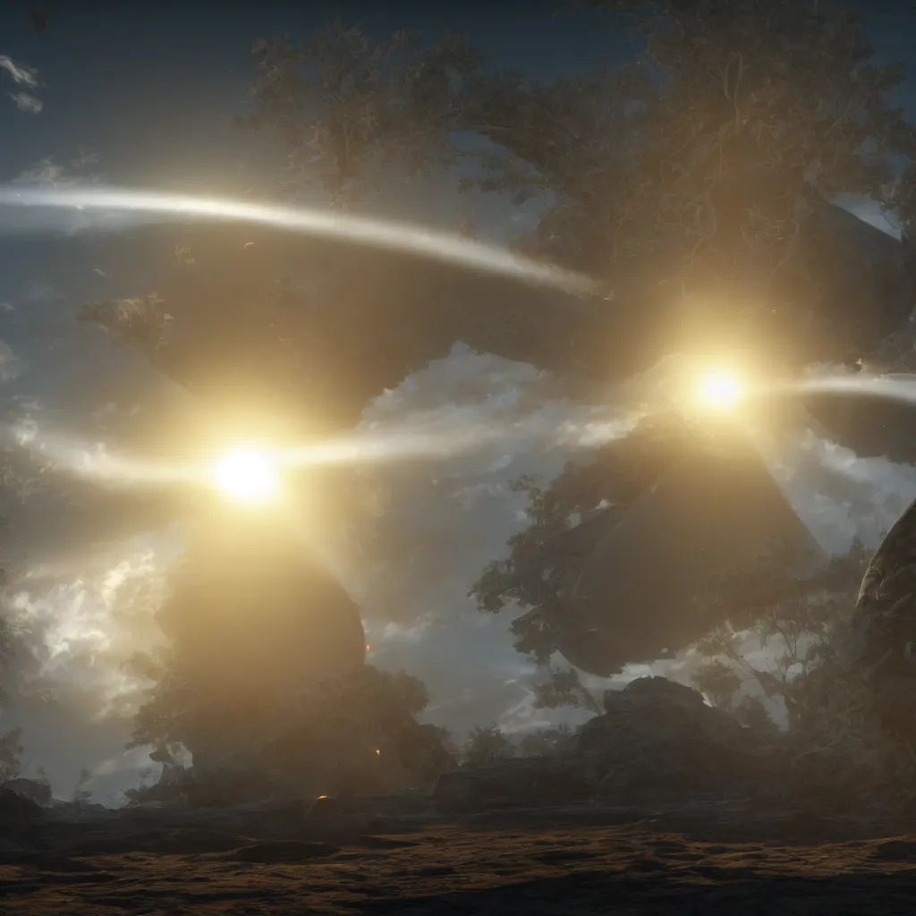 Prompt: sundogs and other parhelion creatures, volumetric lighting, octane render, photographic, concept art, artist leonardo davinci, unreal engine 8 k