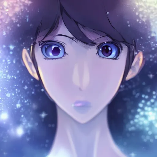 Image similar to a girl's eyes, stars are hidden in the eyes, 8 k, stunning, dream, highly detailed, super macro, surrealist, eye ministry close - up, style of magical girl, makoto shinkai