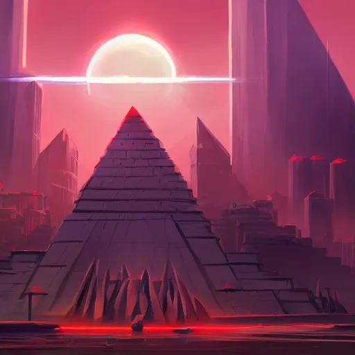 Prompt: concept art painting of an evil empires capital city with large black obsidian pyramid!! in the middle, nightime, red lightning!!, dynamic lighting, vibrant, realistic, detailed, cel shaded, in the style of makoto shinkai and greg rutkowski and james gurney