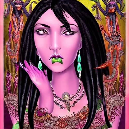 Image similar to Eldritch fairy lovecraft Woman, black hair, Kali