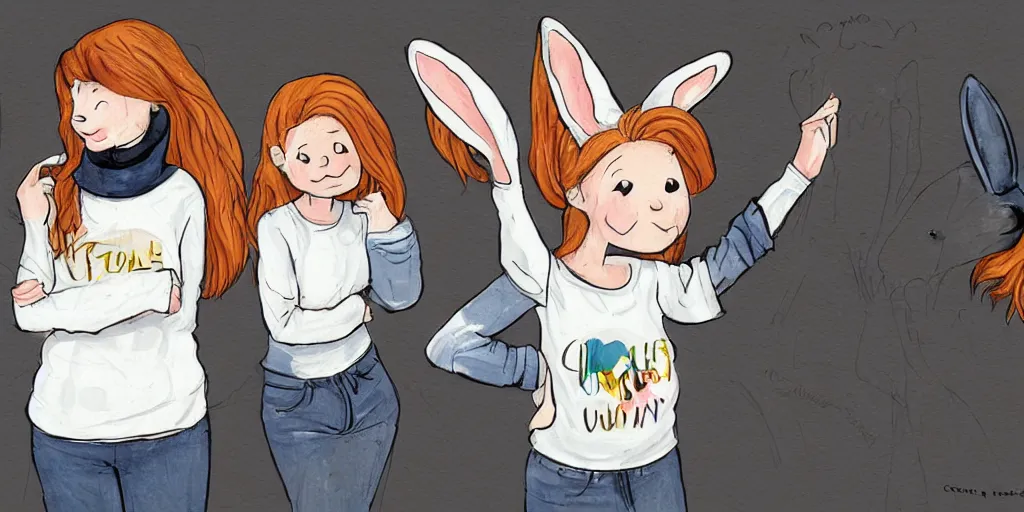 Image similar to women, ginger, cartoon, sweatshirt, concept art, concept art, bunny ears,