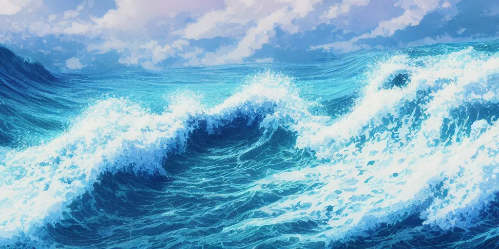 Prompt: a wave, cinematic angle, studio Ghibli, cinematic lighting, digital art, detailed oil painting, hyperrealistic, 8k