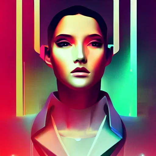 Prompt: portrait handsome androgynous sci - fi girl, blade runner 2 0 4 9, futuristic metropolis background, drones, digital art, pop art by hsiao - ron cheng