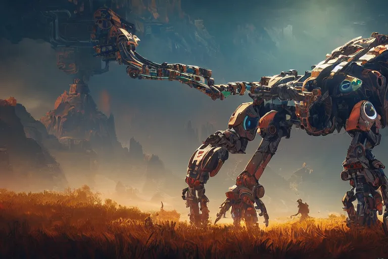 Prompt: stalker machine mecanical creature robot of horizon forbidden west horizon zero dawn radiating a glowing aura global illumination ray tracing hdr fanart arstation by ian pesty and alena aenami artworks in 4 k