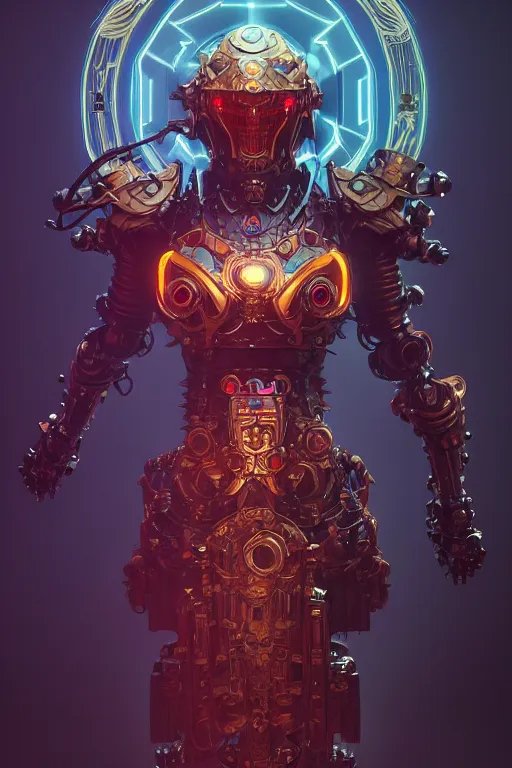 Image similar to diablo action game robot shaman by artgerm, alphonse mucha, cgsociety and beeple highly detailed, cinematic lighting, illustration, art, octane render, very coherent. cinematic, hyper realism, high detail, octane render, 8 k