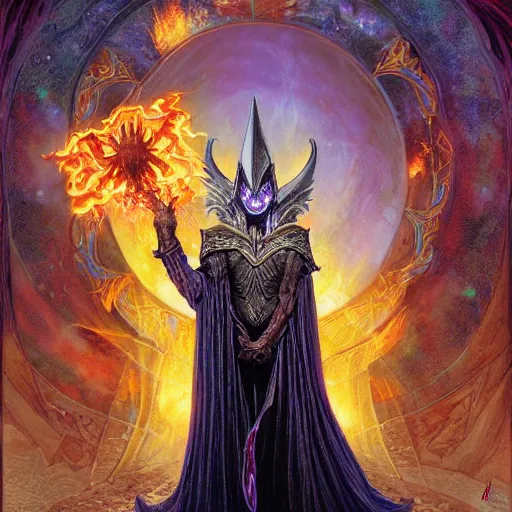 Image similar to majestic fiery Sauron the shadow Necromancer wizard by Mark Brooks, Donato Giancola, Victor Nizovtsev, Scarlett Hooft, Graafland, Chris Moore