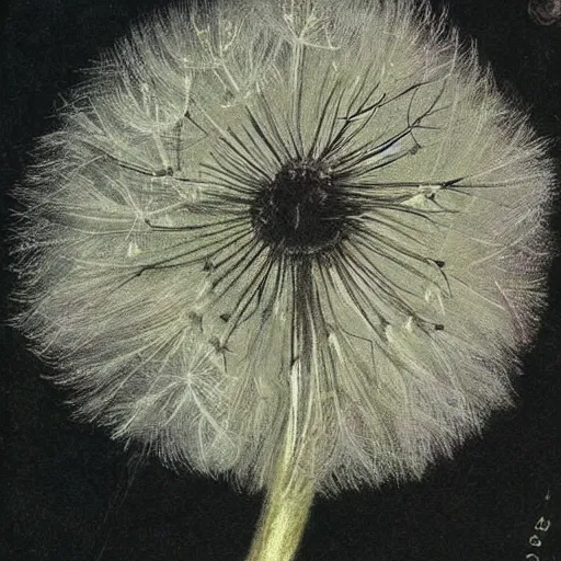 Image similar to a beautiful fairytale painting of a dandelion seed that is also a fluffy fairy. the dandelion seed is the body of the fairy. beautiful clear painting by arthur rackham