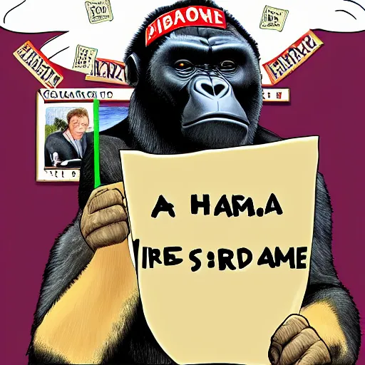 Image similar to harambe is president and sitting in the oval office